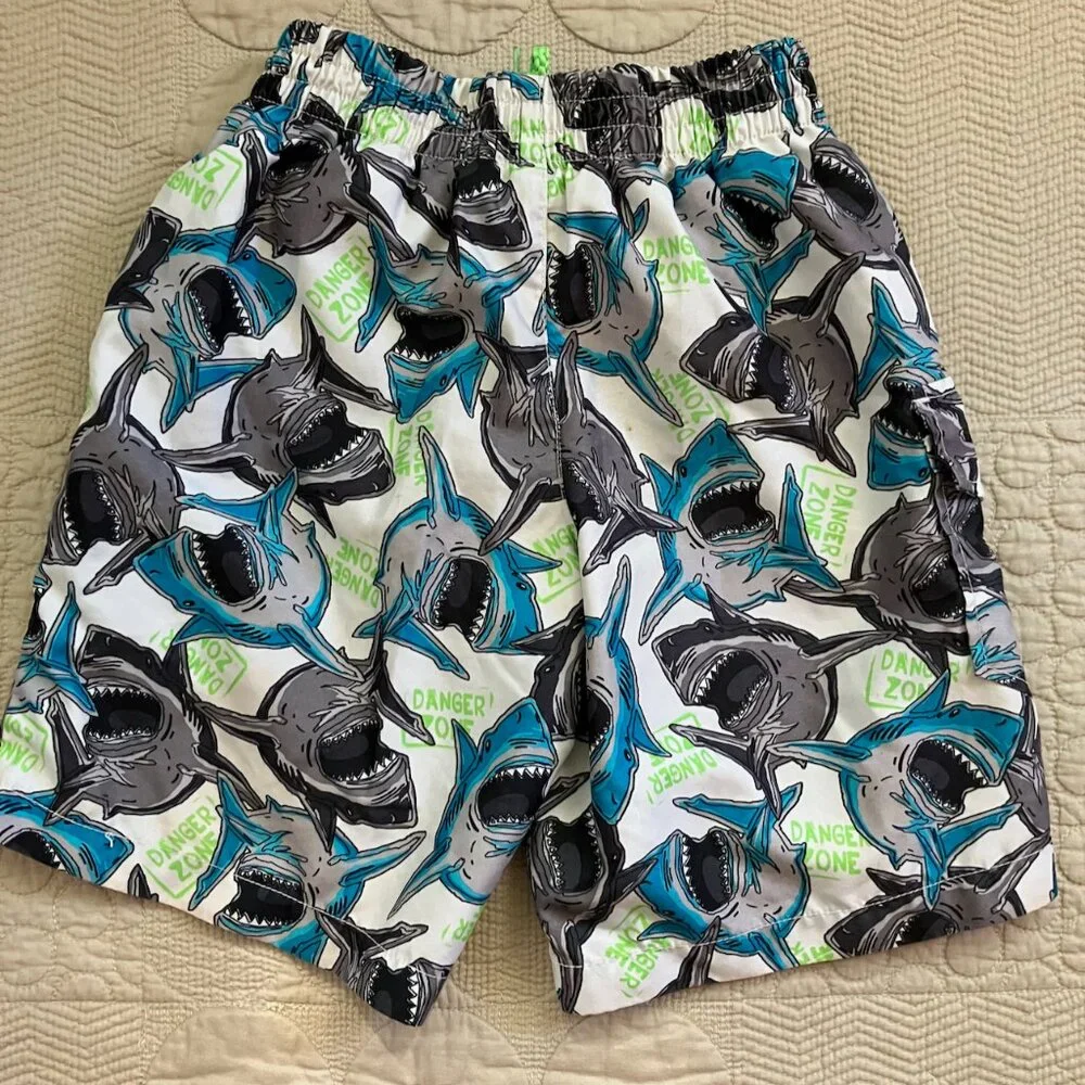 Boys Sz. 6/7 Shark Swim Trunks (Trunks, Carter's, Op) & New Eddie Bauer Swim Top - Picture 14 of 16
